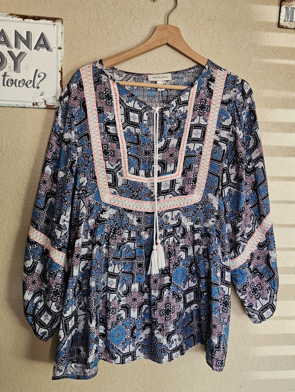 Vintage America Blues Flynn Embroidered Peasant Blouse Boho Dopamine